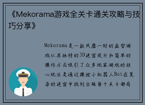 《Mekorama游戏全关卡通关攻略与技巧分享》