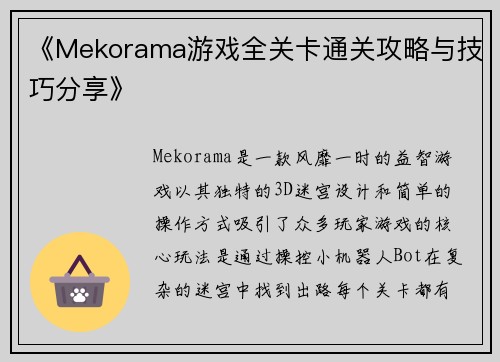 《Mekorama游戏全关卡通关攻略与技巧分享》